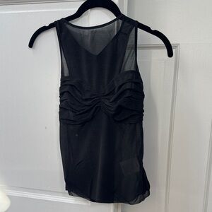 Black Sheer Sleeveless Top with Ruched Front